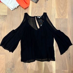 Black Rebecca Minkoff blouse with open shoulders